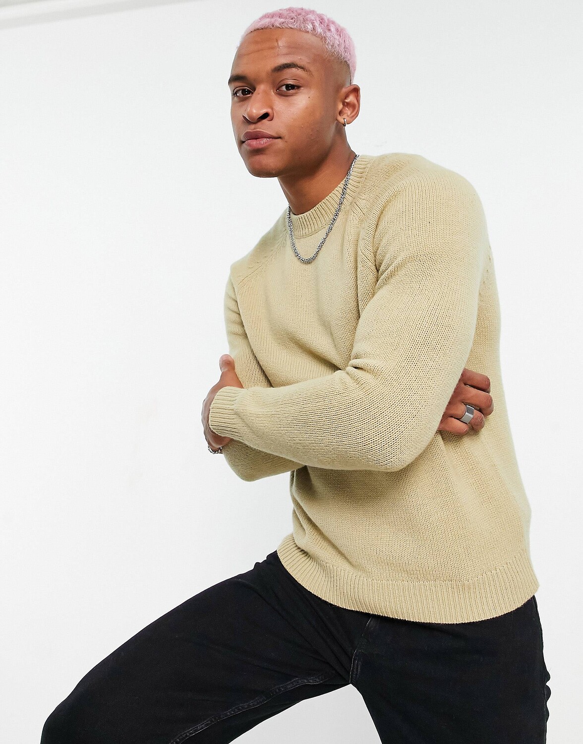 

Джемпер свободного кроя с круглым вырезом из овечьей шерсти ASOS DESIGN - STONE, Серый