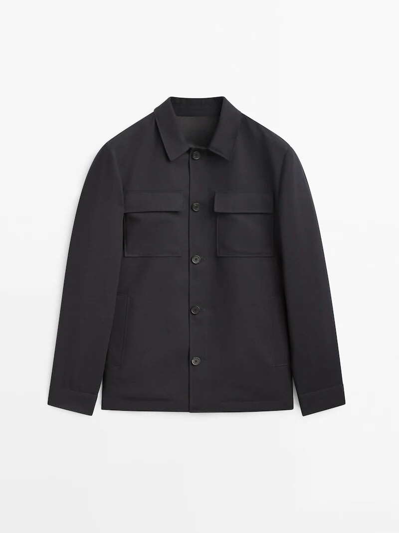 

Куртка-рубашка Massimo Dutti Cool Wool Co Ord, темно-синий