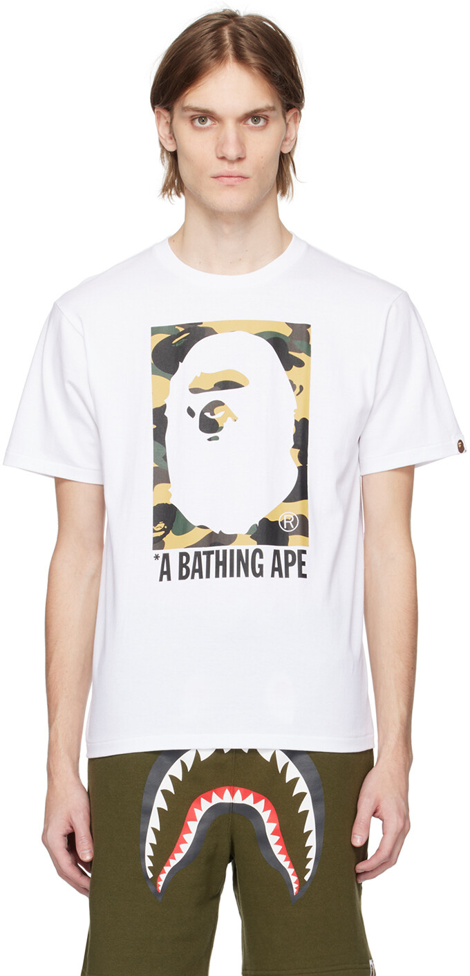 Белая футболка с изображением головы обезьяны BAPE