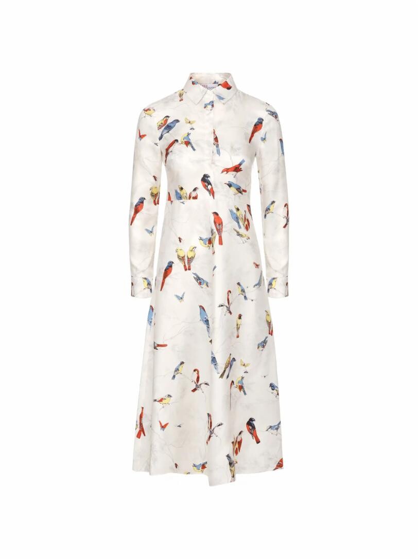 

Шелковое платье-рубашка Ramage birds RED Valentino