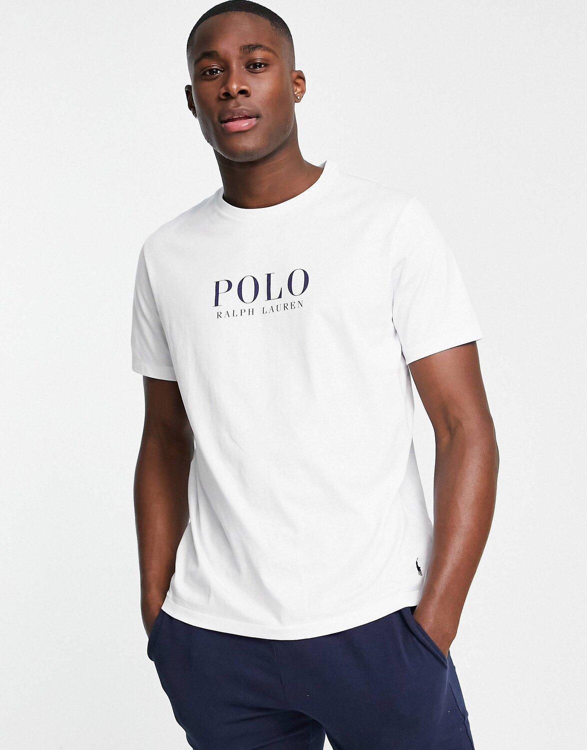 

Белая футболка для отдыха Polo Ralph Lauren с текстовым логотипом на груди
