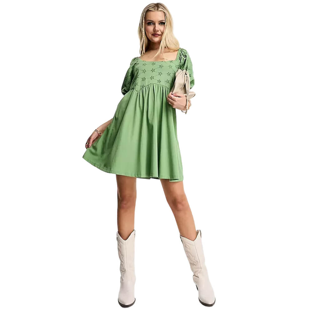 

Платье-мини Asos Design Broderie Smock With Curve Seam, светлый хаки