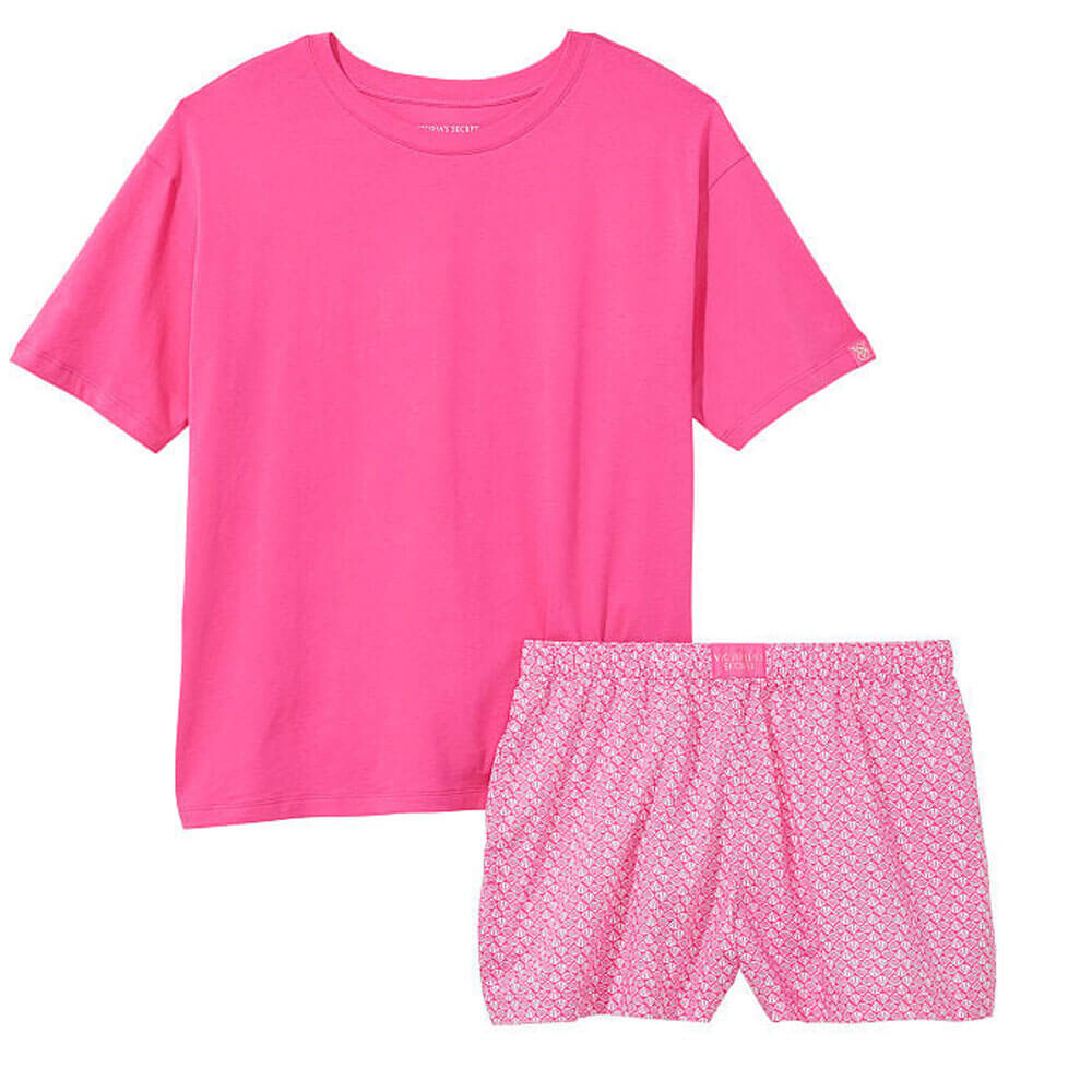 

Пижамный комплект Victoria's Secret Cotton Short Tee-jama, 2 предмета, ярко-розовый