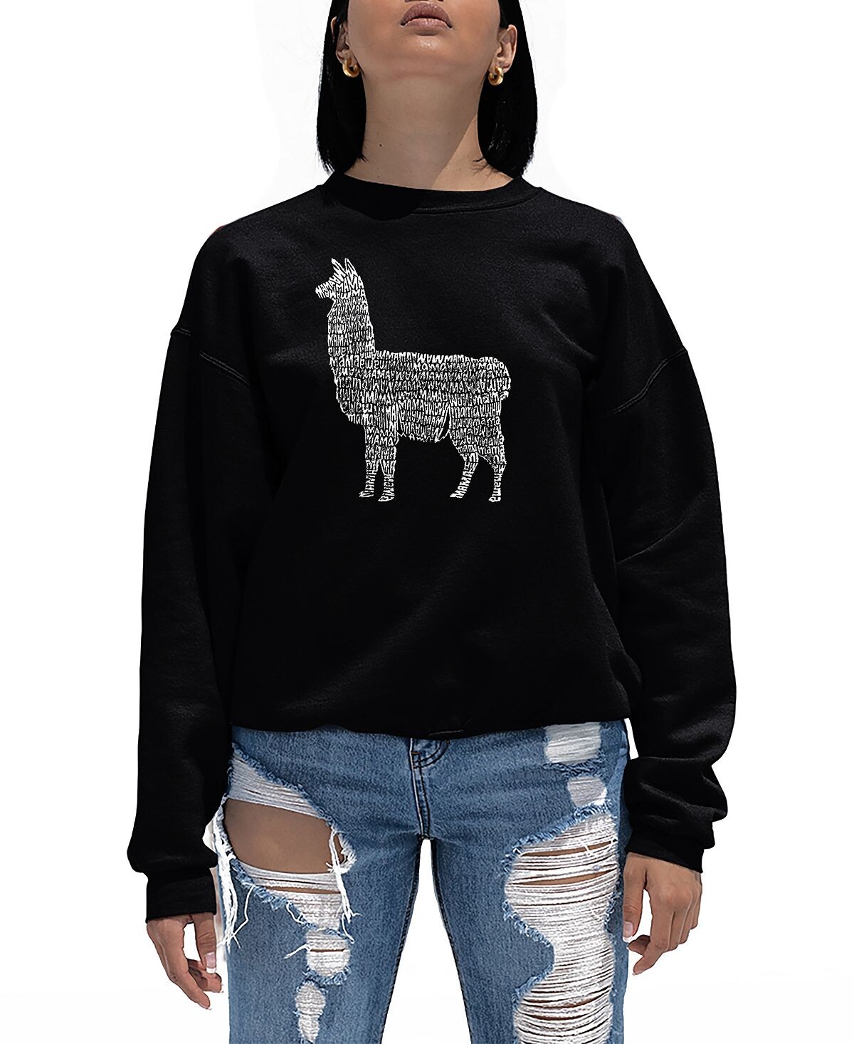 

Женская толстовка с круглым вырезом llama mama word art LA Pop Art, черный