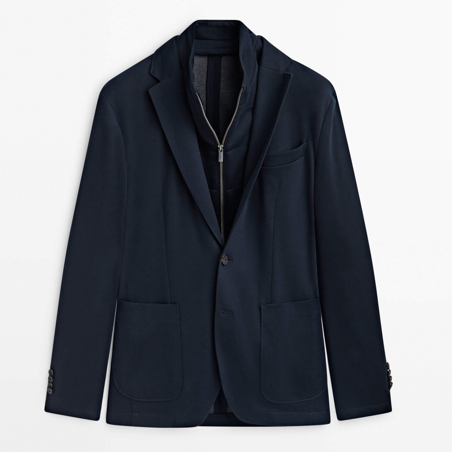 

Блейзер со съемной подкладкой Massimo Dutti Cotton Blend, темно-синий