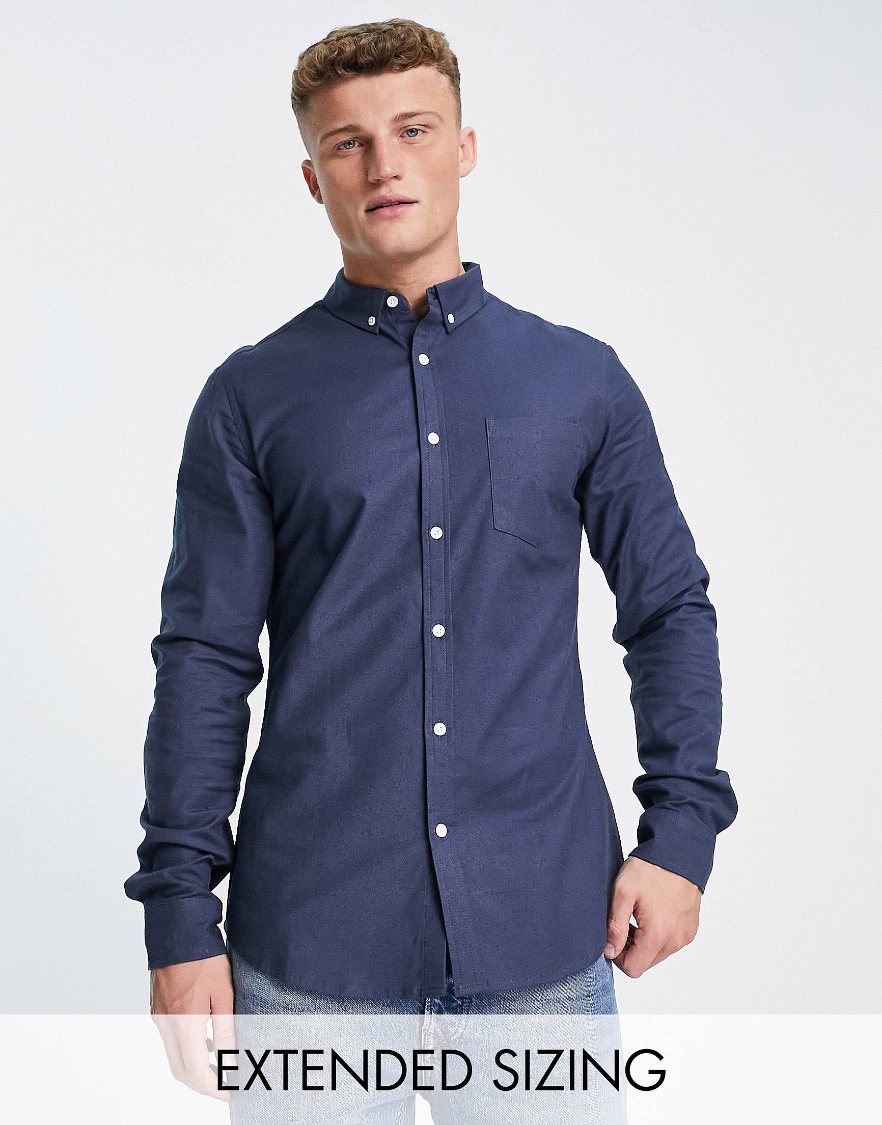 Темно-синяя приталенная оксфордская рубашка ASOS DESIGN