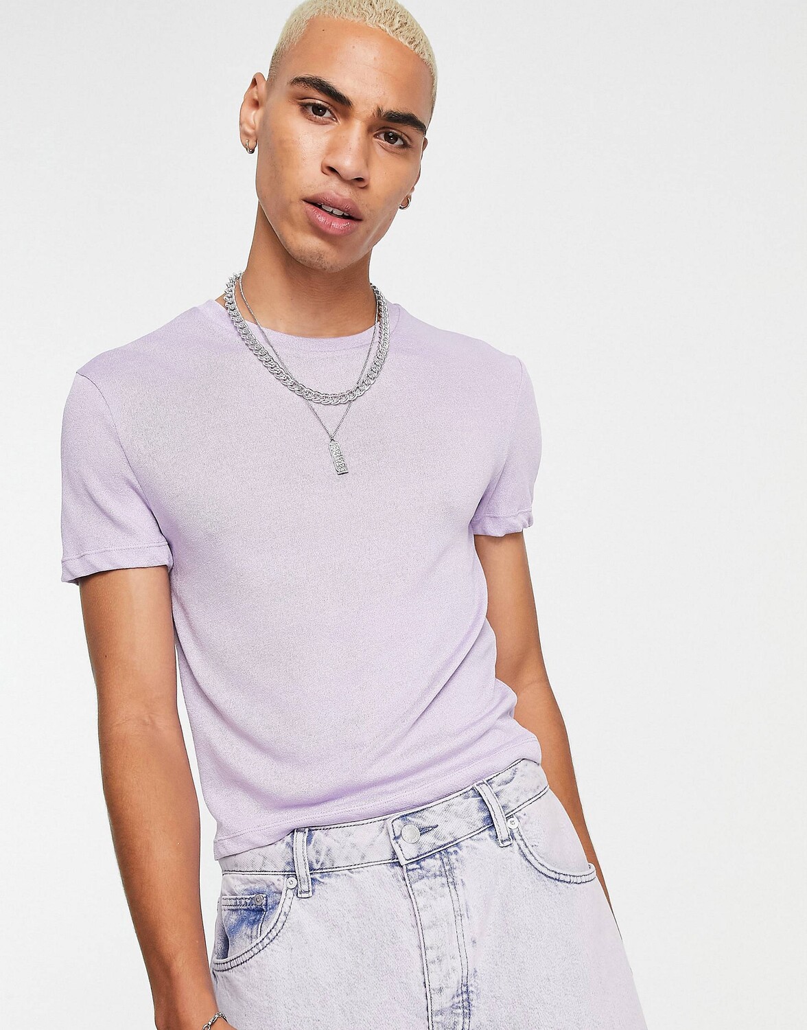 

Лиловая футболка с эффектом льна ASOS DESIGN, Розовый