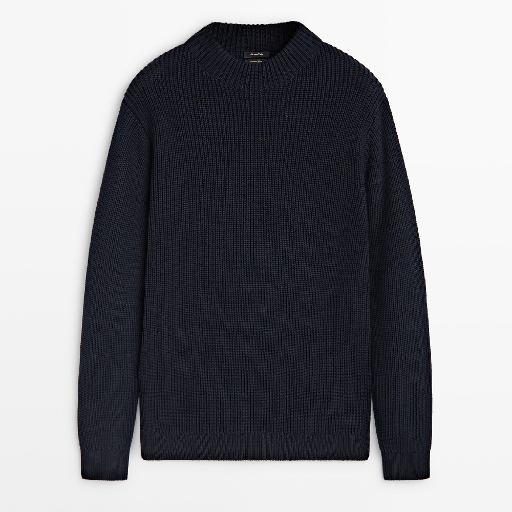 Свитер Massimo Dutti Mock Turtleneck Cotton Purl Knit, темно-синий