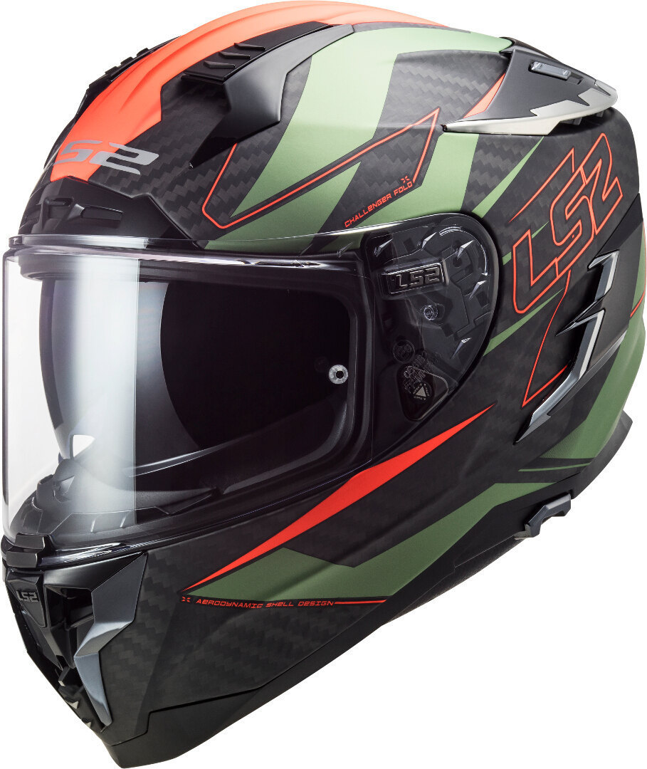 LS2 FF327 Challenger Fold Carbon Шлем, зеленый/черный/оранжевый
