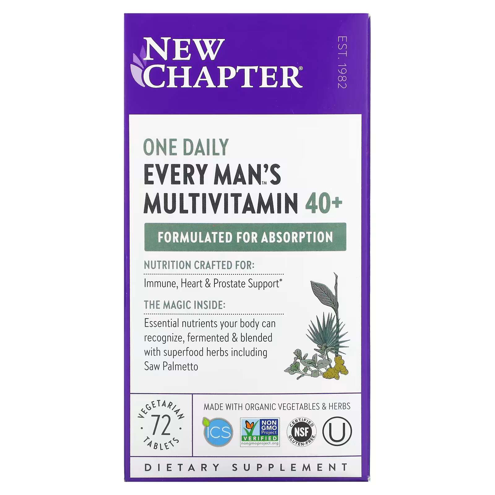 New Chapter, 40+ Every Man's One Daily Multi, мультивитамины для мужчин, 72 растительные таблетки new chapter every man s one daily мультивитамины для 55 72 вегетарианские таблетки