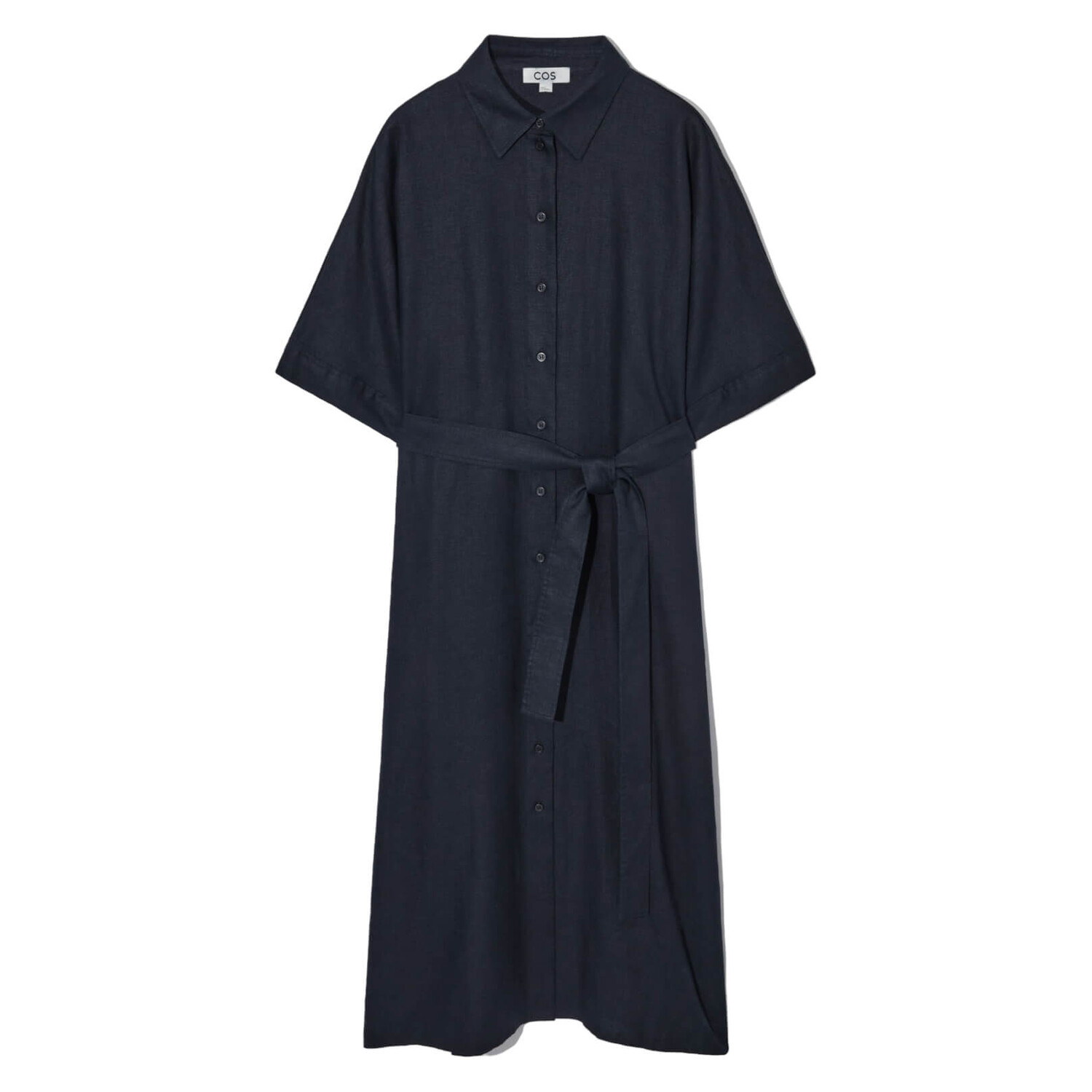 

Платье-рубашка COS Belted Linen, темно-синий