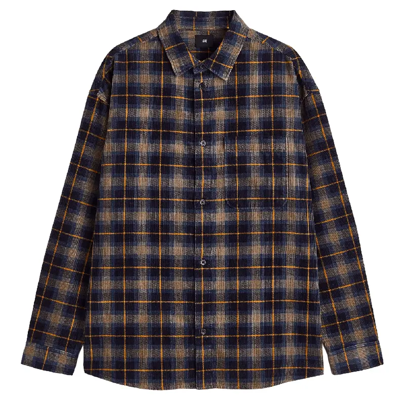 

Рубашка H&M Oversized Corduroy, синий/бежевый