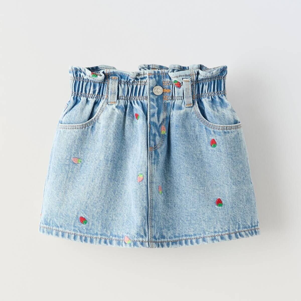

Юбка джинсовая Zara With Embroidered Strawberries, голубой, Синий