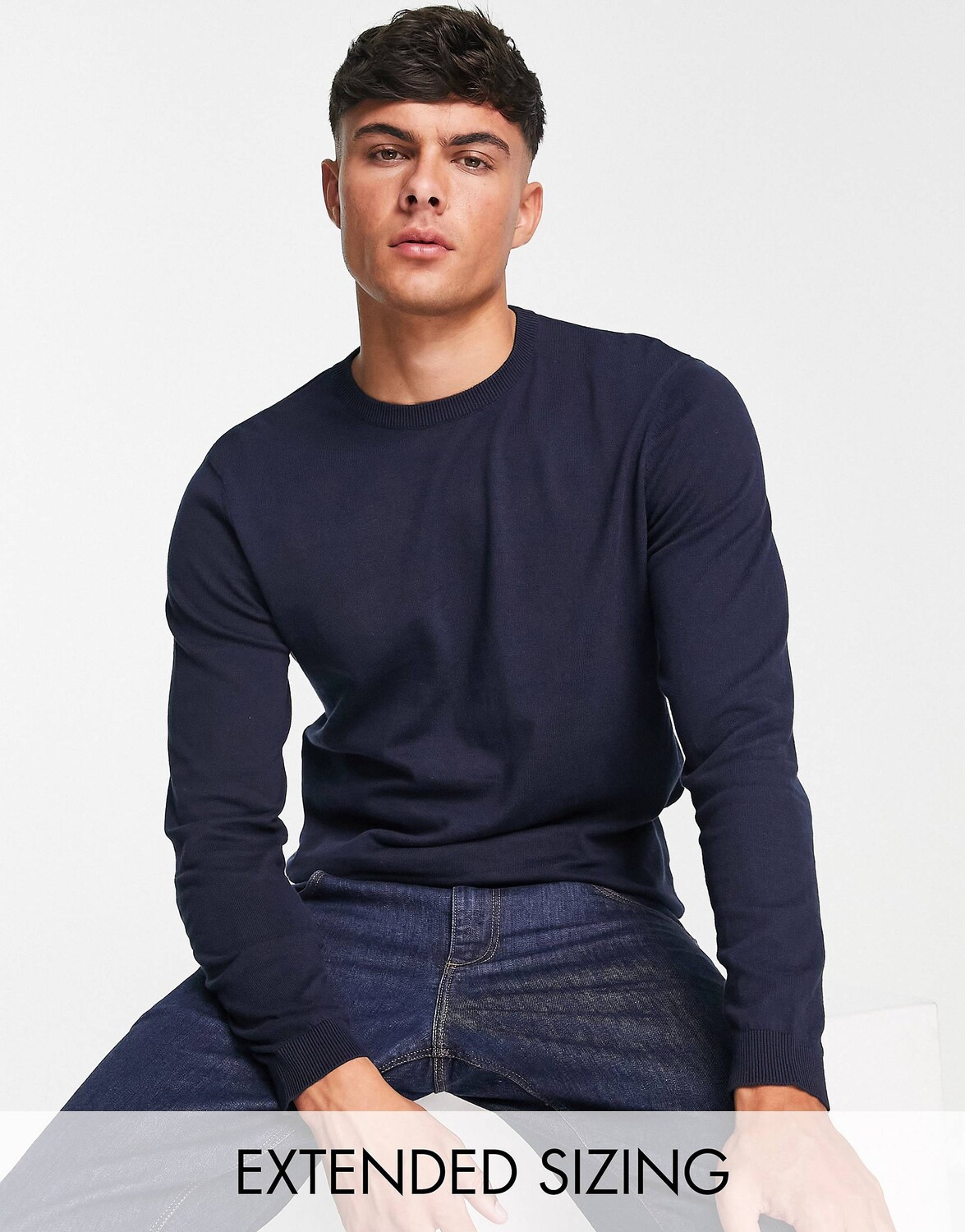 

Темно-синий вязаный хлопковый джемпер ASOS DESIGN