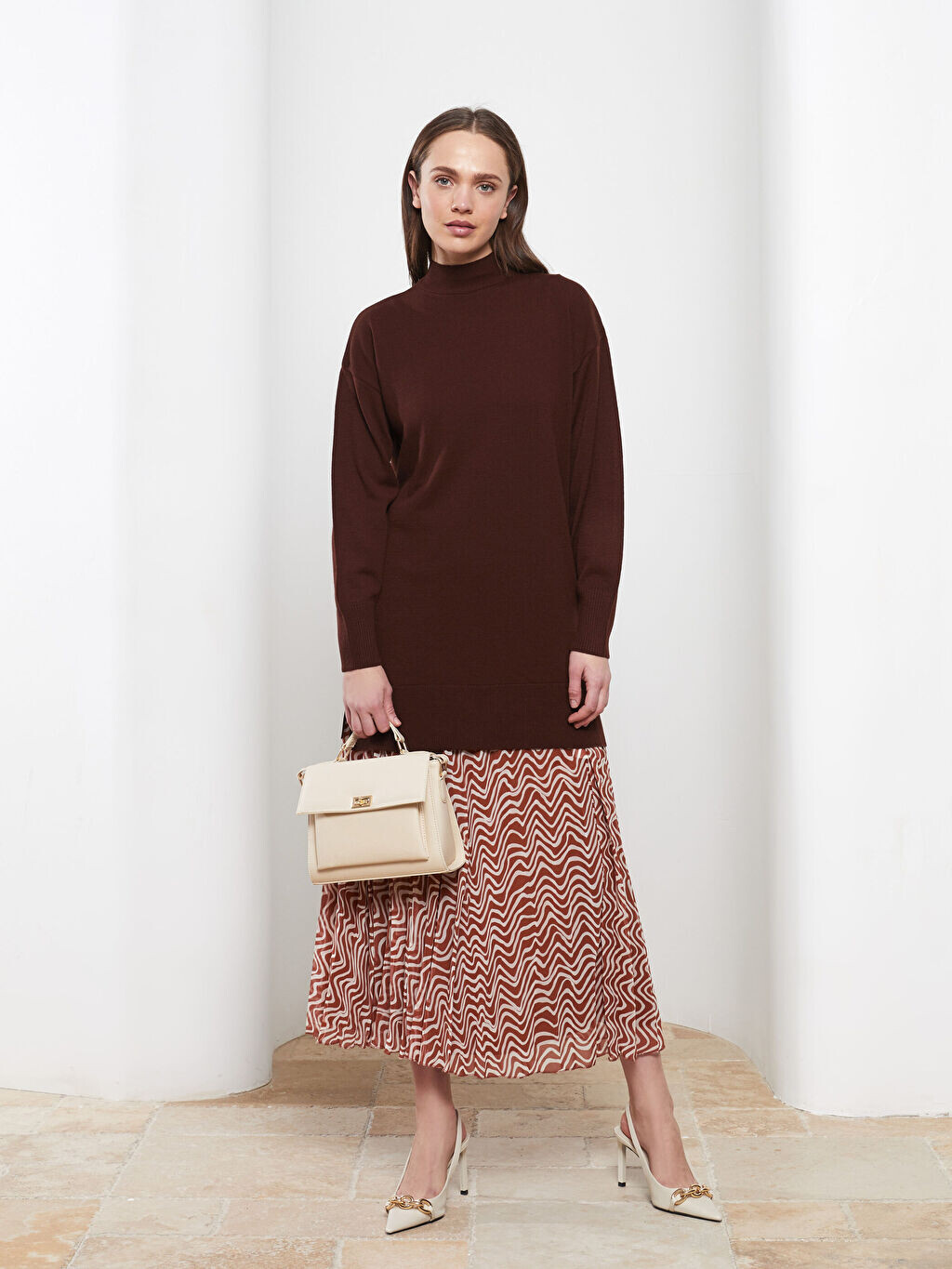 

Половина водолазки прямой с длинным рукавом Женская трикотажная туника LCW Modest