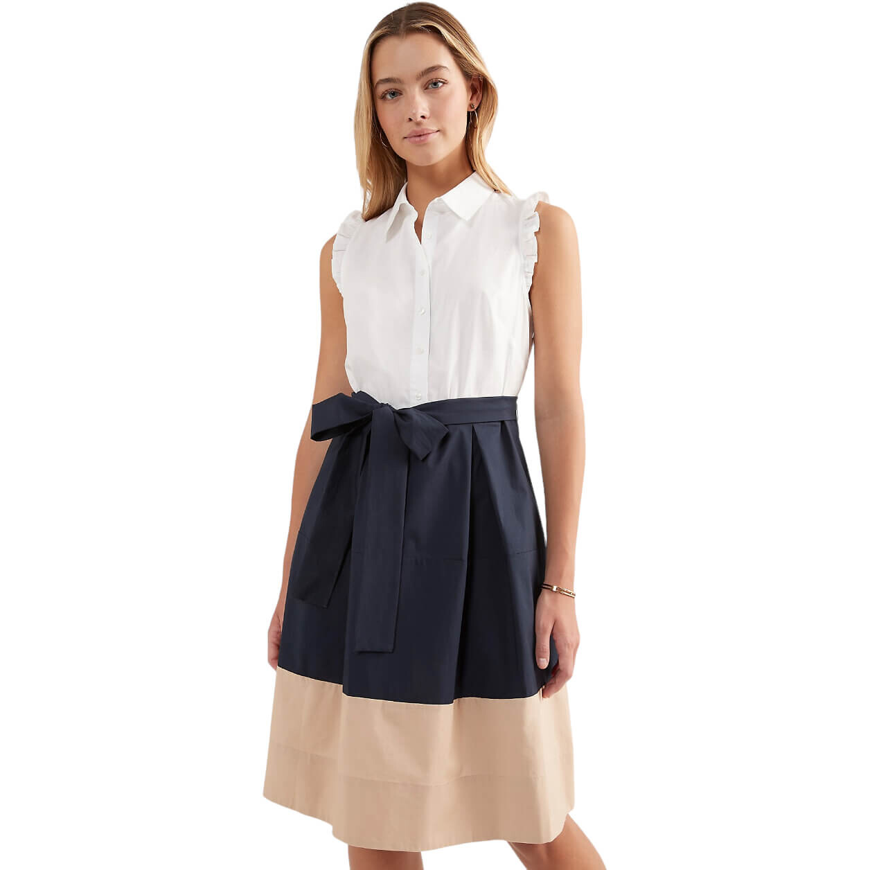 

Платье-рубашка Tommy Hilfiger Colorblock Ruffle, белый/темно-синий/песочный