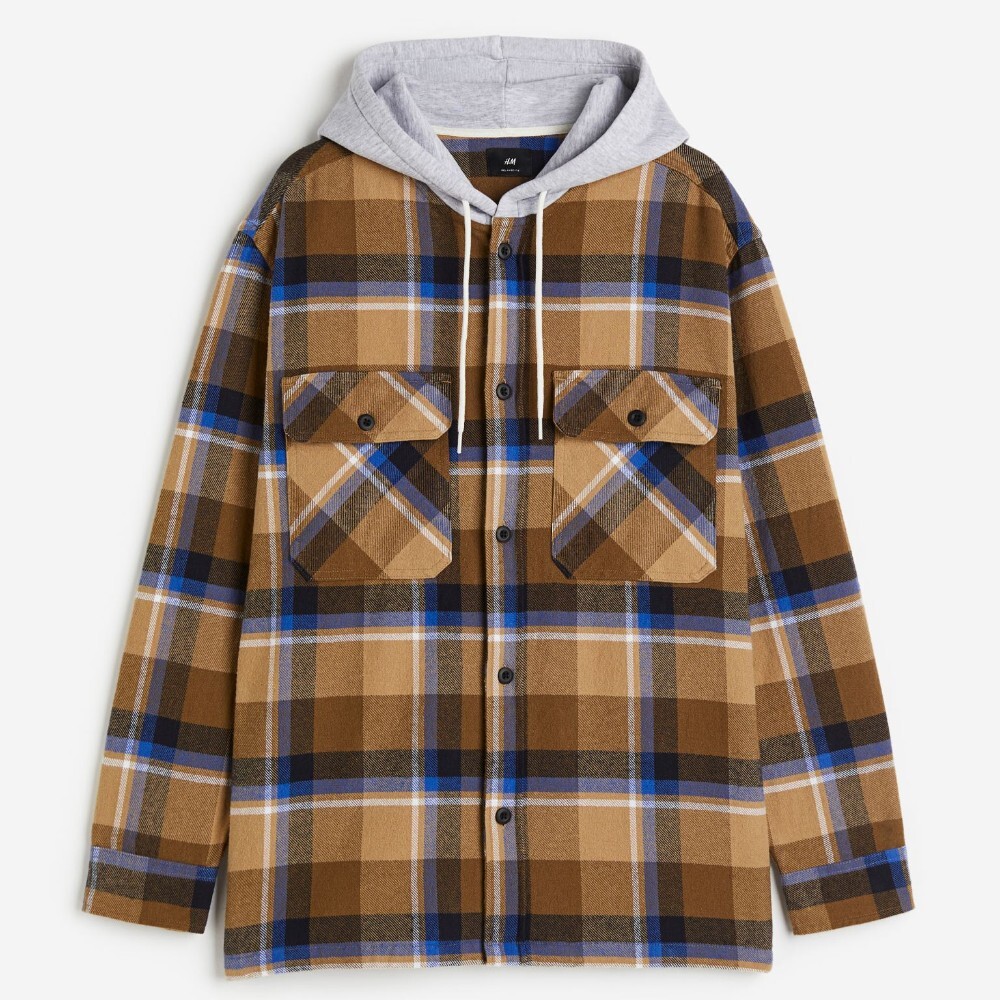 

Куртка рубашка H&M Relaxed Fit Hooded, бежевый/синий