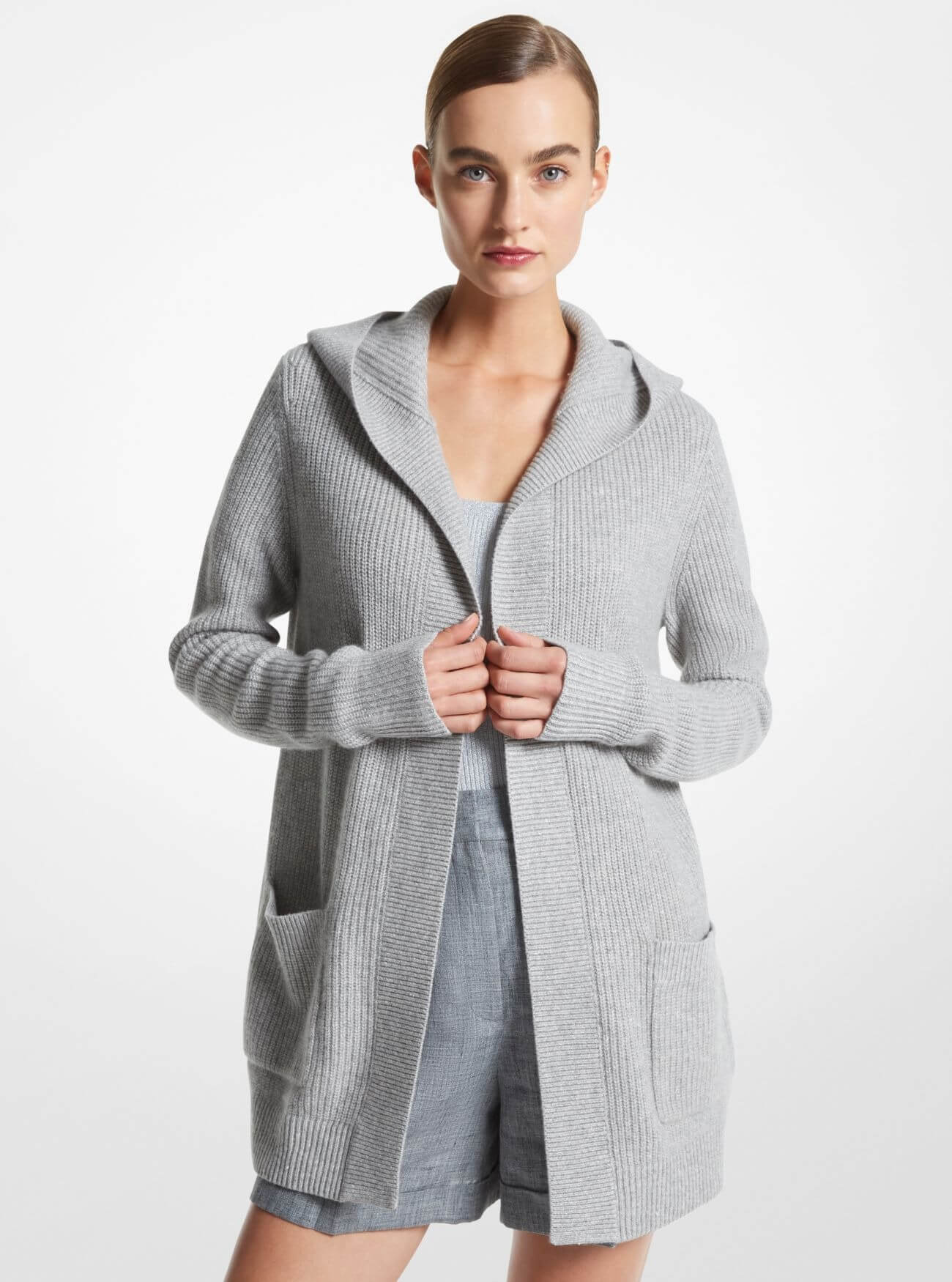 

Кардиган Michael Kors Cashmere And Linen Blend Hooded, серый