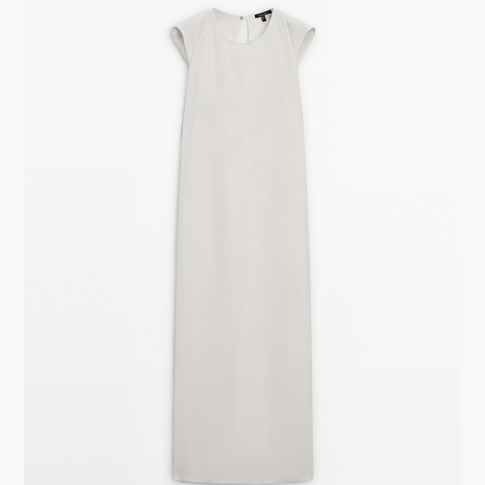 Платье Massimo Dutti Midi With Criss-cross Detail At The Back, белый цена и фото