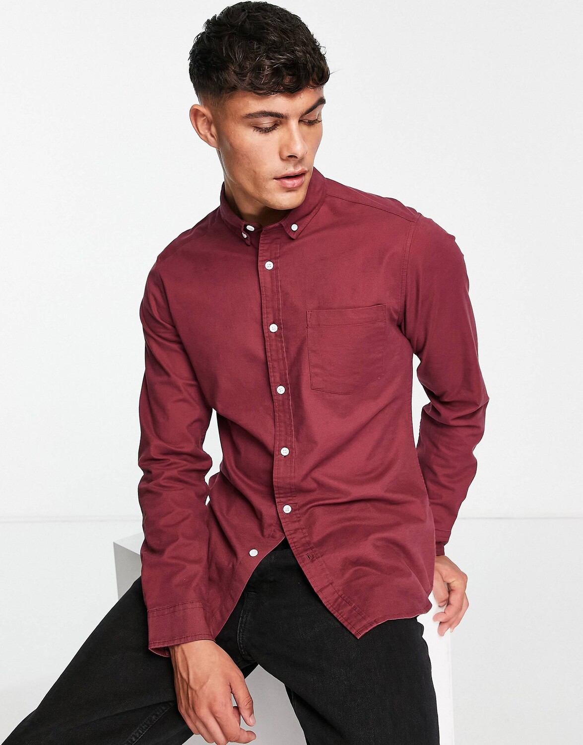 

Бордовая приталенная оксфордская рубашка ASOS DESIGN