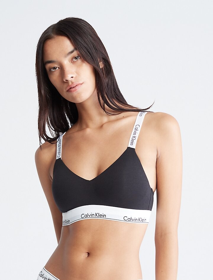 

Современный хлопковый бюстгальтер без косточек на легкой подкладке Calvin Klein, черный