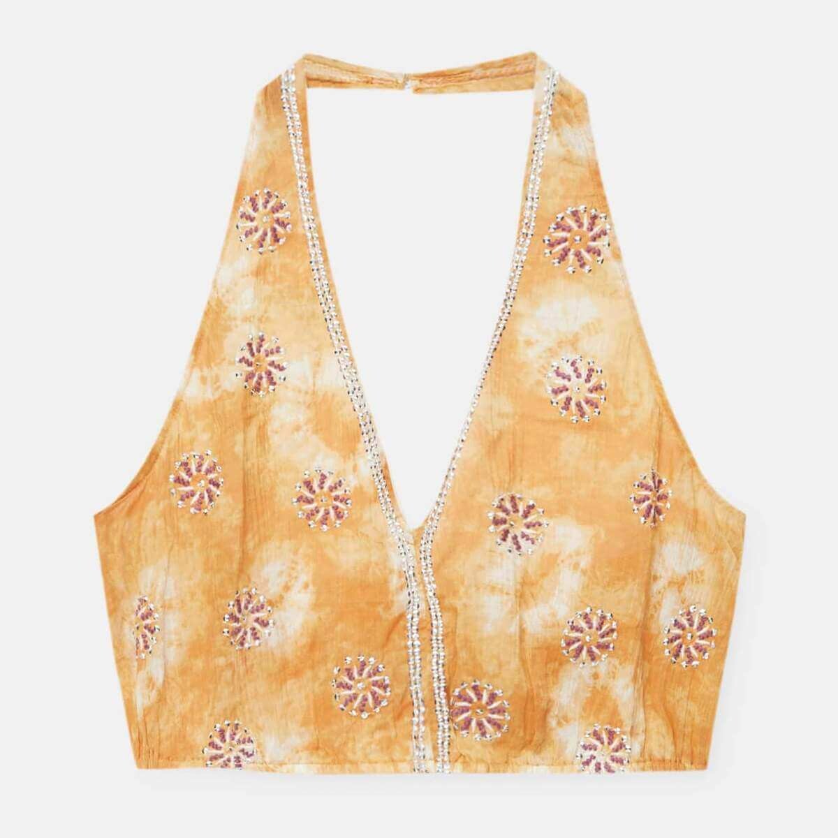 

Топ Pull&Bear Embroidered Halter, горчичный