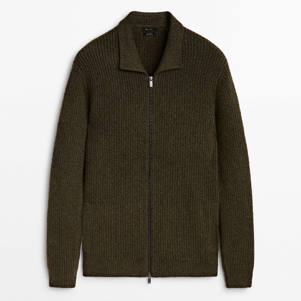 цена Кардиган Massimo Dutti Wool Blend Thick Knit With Zip, серый