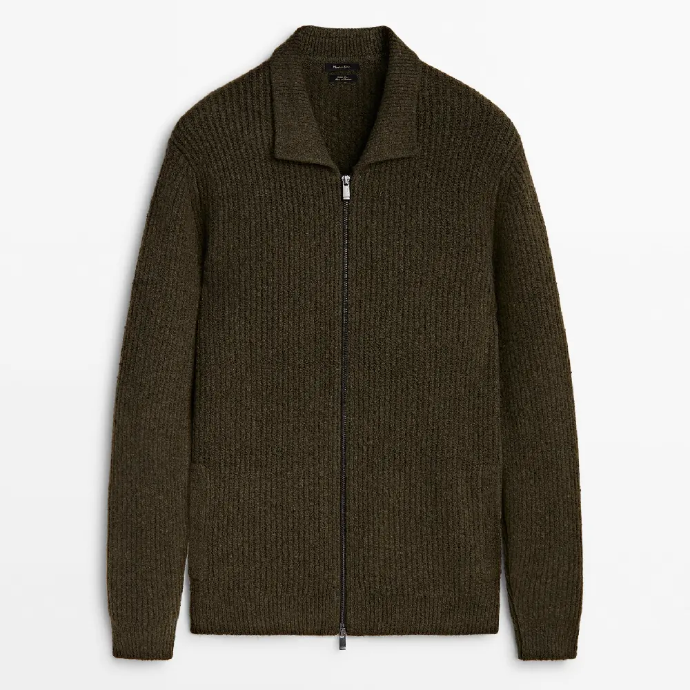 

Кардиган Massimo Dutti Wool Blend Thick Knit With Zip, серый