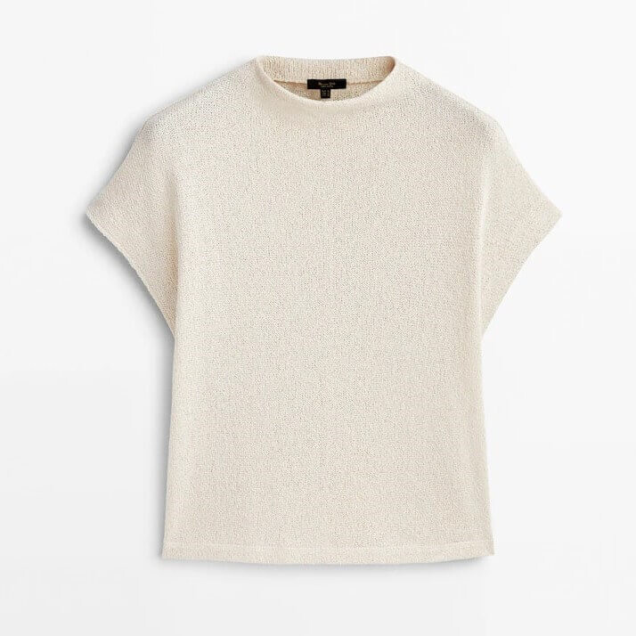 

Футболка Massimo Dutti Textured Mock Turtleneck, светло-бежевый