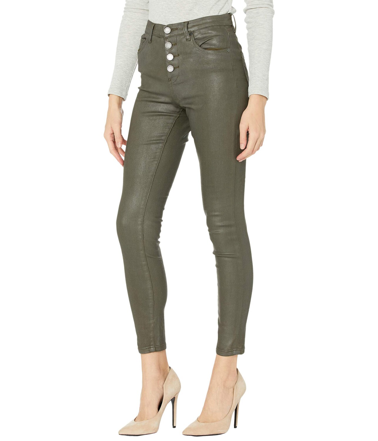 

Брюки с высокой посадкой Blank NYC, Great Jones High-Rise Coated Exposed Button Skinny Pants