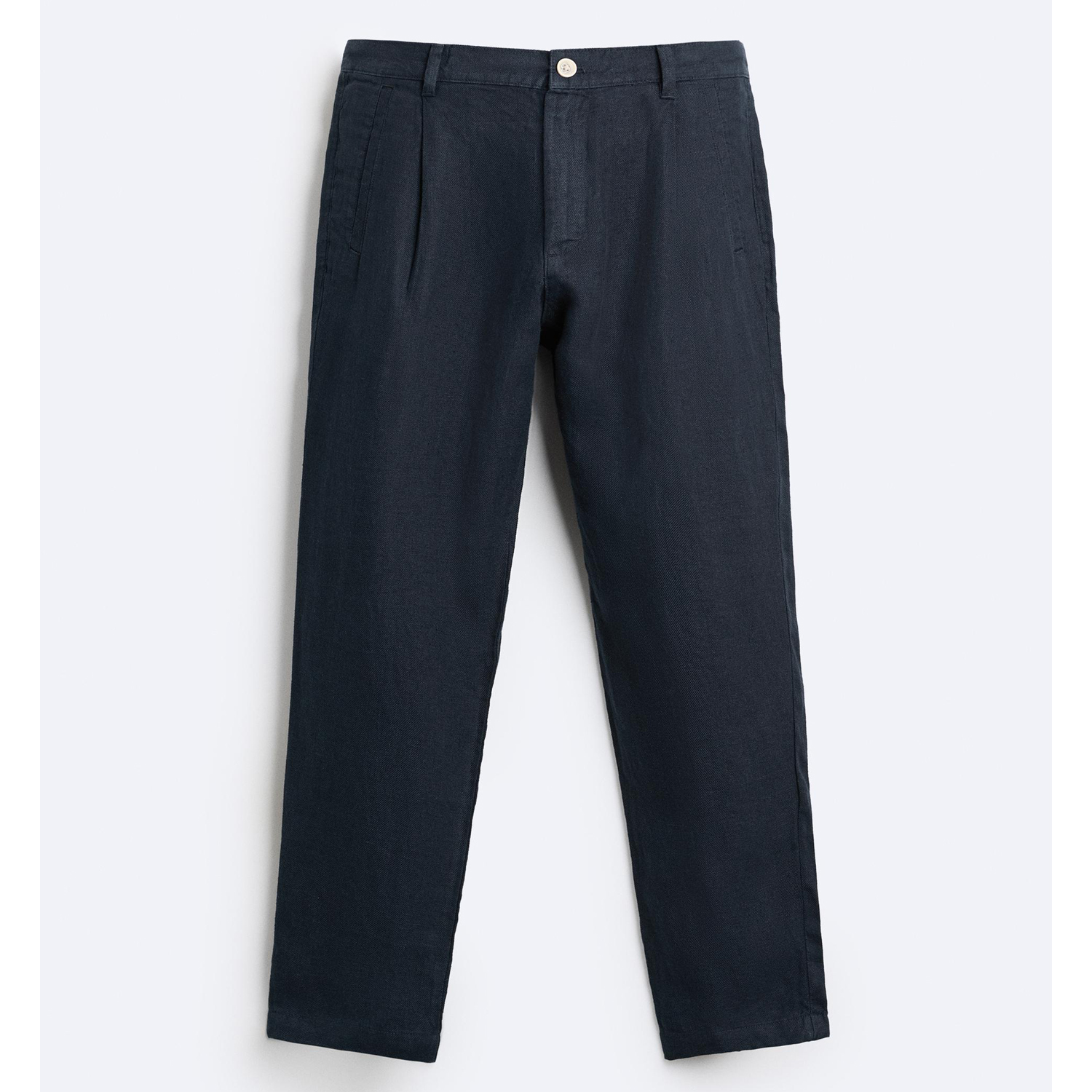 Брюки Zara 100% Linen, темно-синий брюки свободного кроя со складками