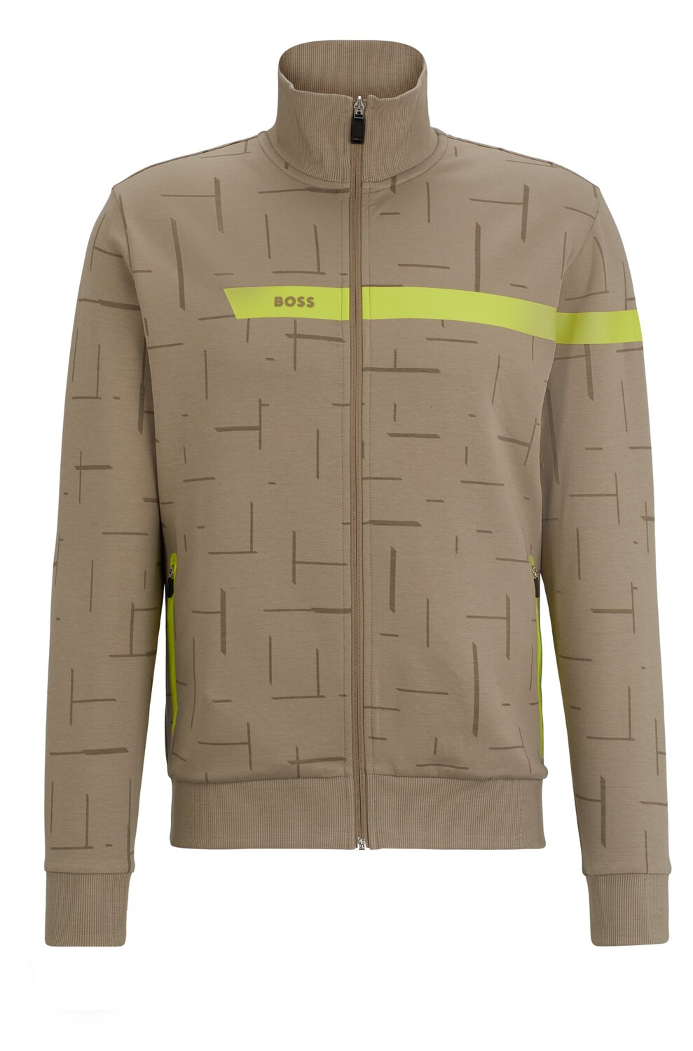 

Толстовка Boss Cotton-blend Zip-up With Graphic Logo Stripe, хаки/светло-зеленый