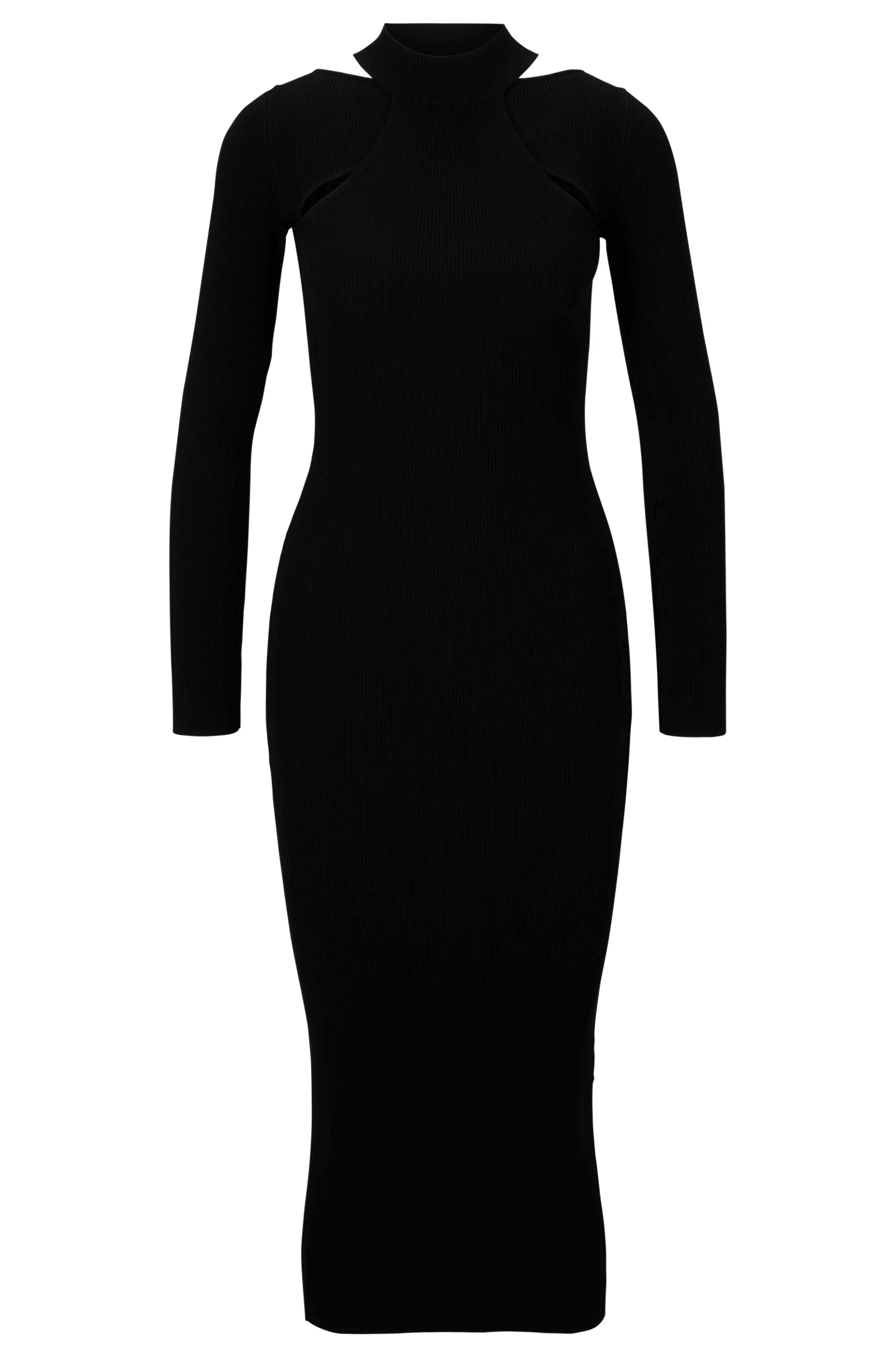 Платье Hugo Long-sleeved Knitted Tube With Cut-out Details, черный платье mango knitted cut out черный