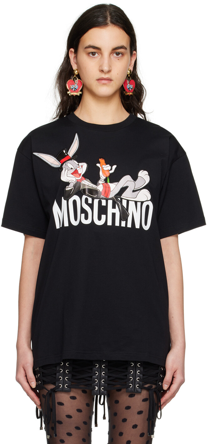 

Черная футболка с изображением Багза Банни Moschino