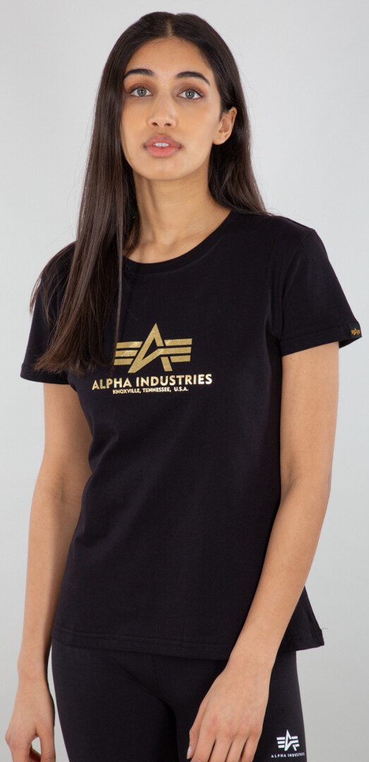 

Футболка Alpha Industries New Basic Foil Print женская, черно-золотистая, Черный