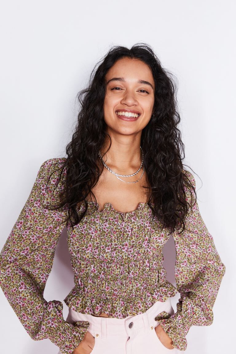 

Блузка с оборками H&M, розовый/маленькие цветы