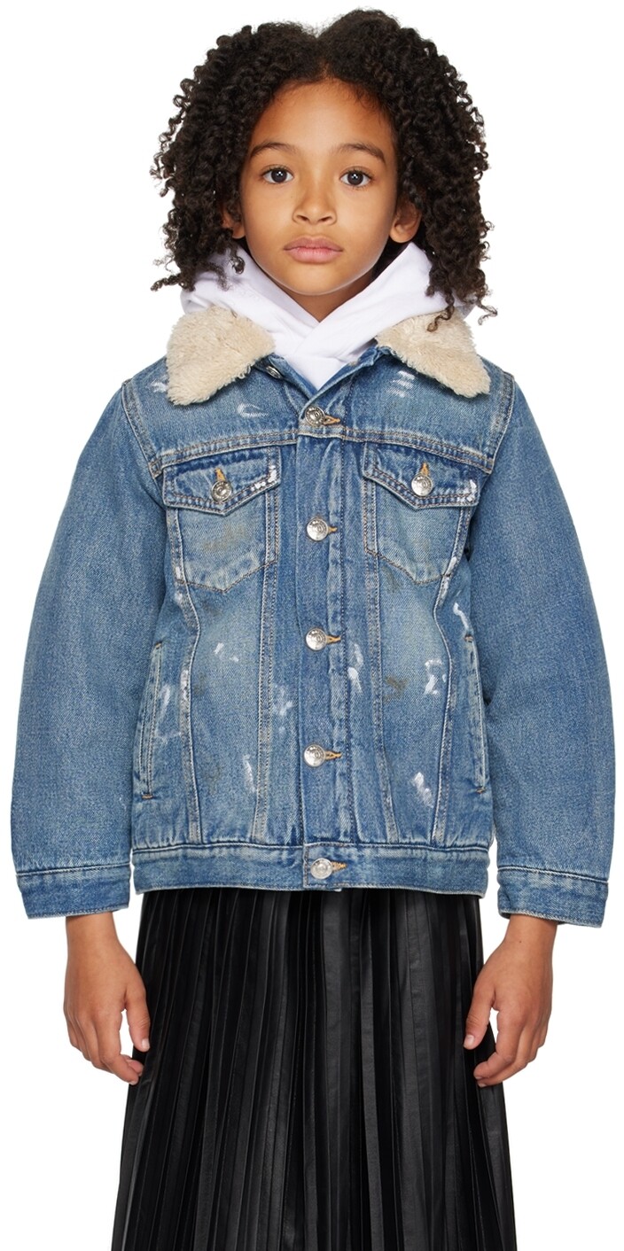 

Детская синяя джинсовая куртка с вышивкой MM6 Maison Margiela, Синий
