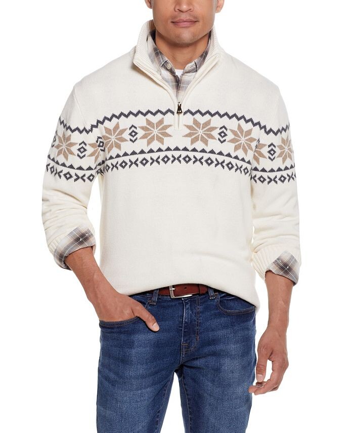 

Мужской свитер с молнией до четверти со снежинками Weatherproof Vintage, слоновая кость/кремовый, Бежевый