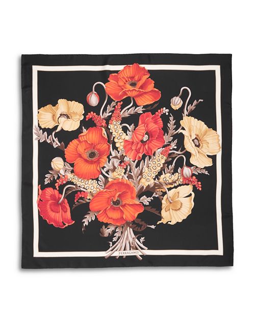 Шелковый шарф с принтом «Маки» Ferragamo, цвет Black