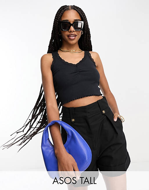 

Черные льняные шорты с хлястиками на талии ASOS DESIGN Tall Mom