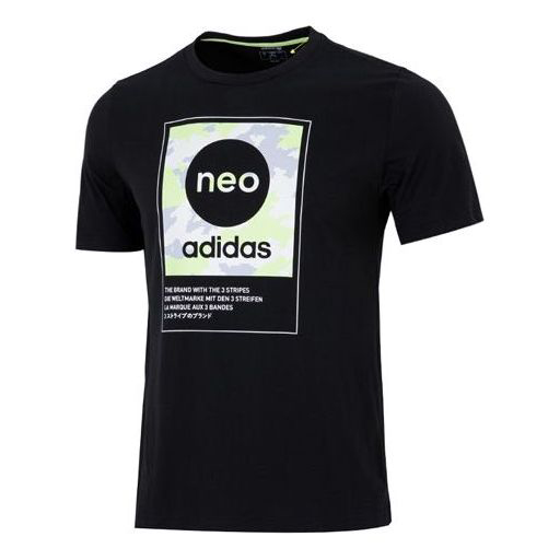 Футболка Adidas neo Sw Dig Logo T Athleisure Casual Sports Round Neck Large Logo Short Sleeve Black T-Shirt, Черный