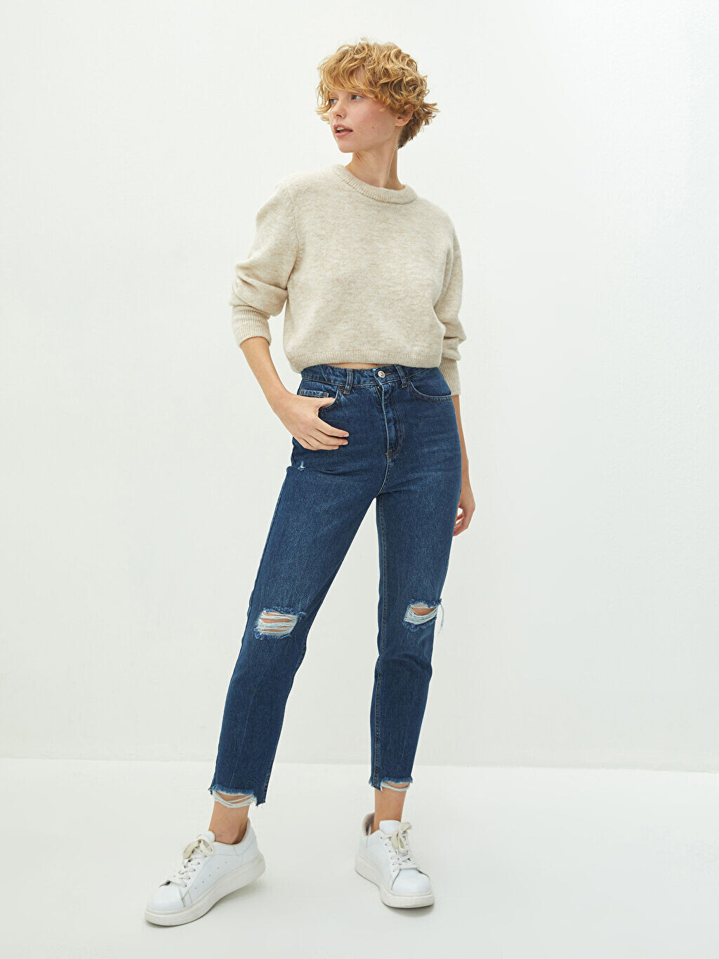 

Женские джинсы Rodeo с высокой талией и карманами с рваными деталями LCW Jeans