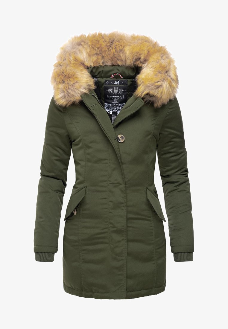 Пальто зимнее Marikoo с мехом на капюшоне, оливковый зимнее пальто reliziaa marikoo цвет schwarz
