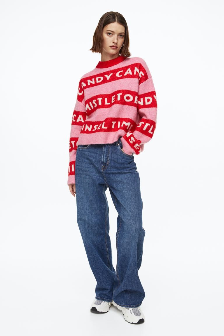 

Жаккардовый свитер оверсайз H&M, розовый/красный