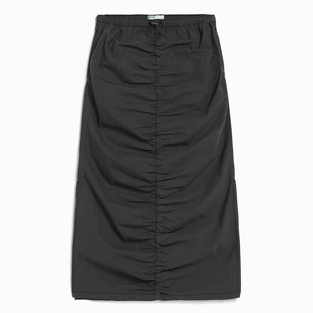

Юбка Bershka Long Denim With Gathered Front, серый