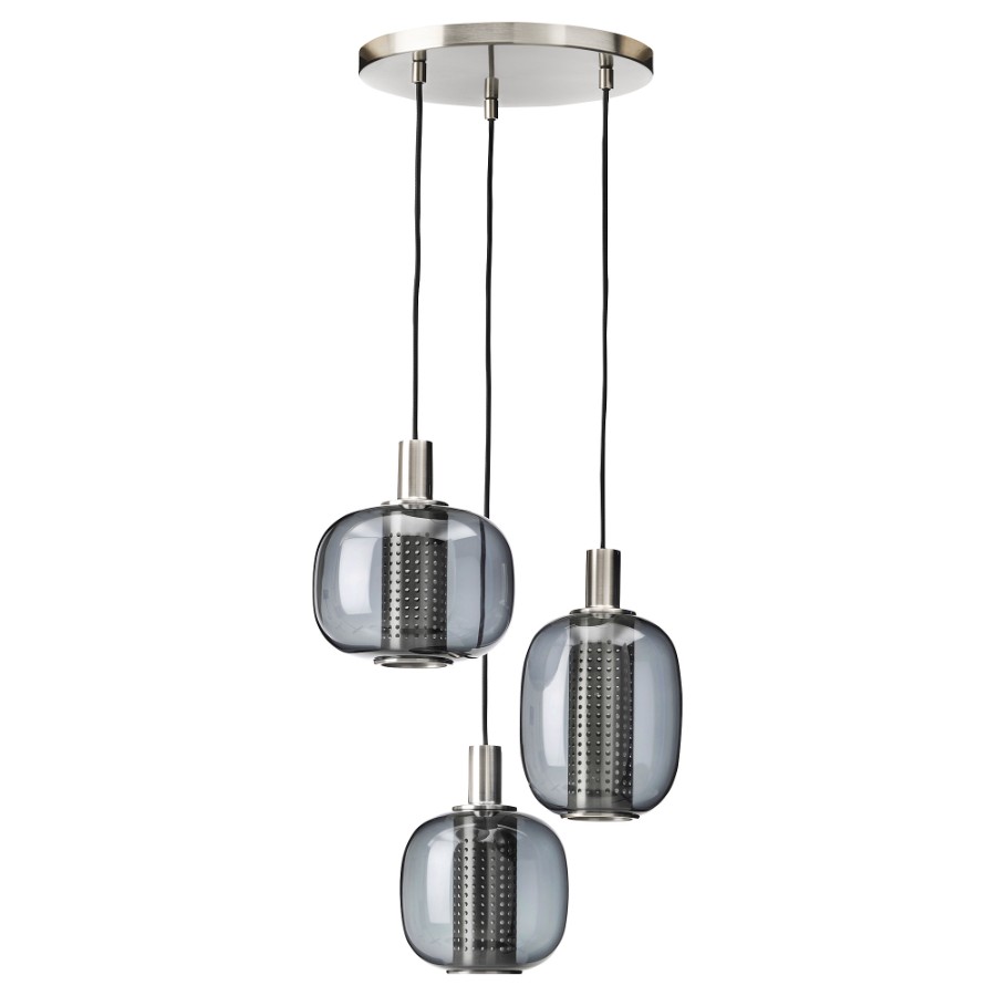 Подвесной светильник Ikea Hogvind 3 Lamps, никелированный/серый стекло - фото