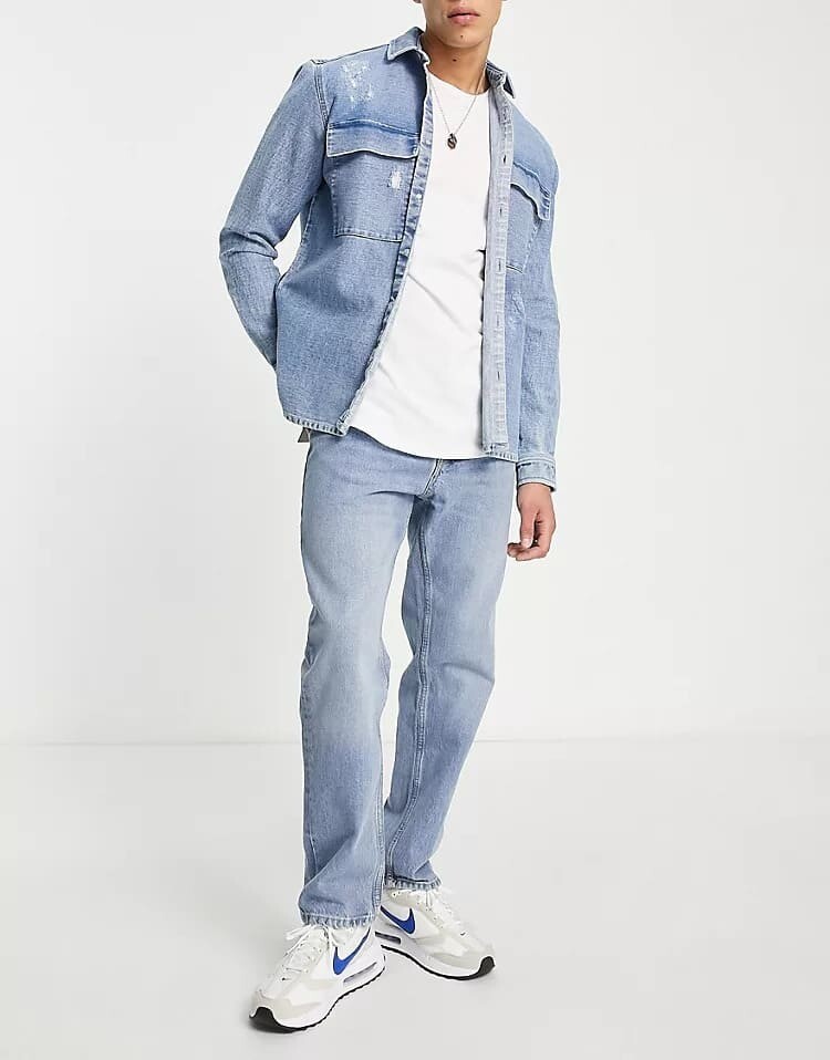 

Джинсы Pull&Bear винтажные с прямыми штанинами, светло-голубой
