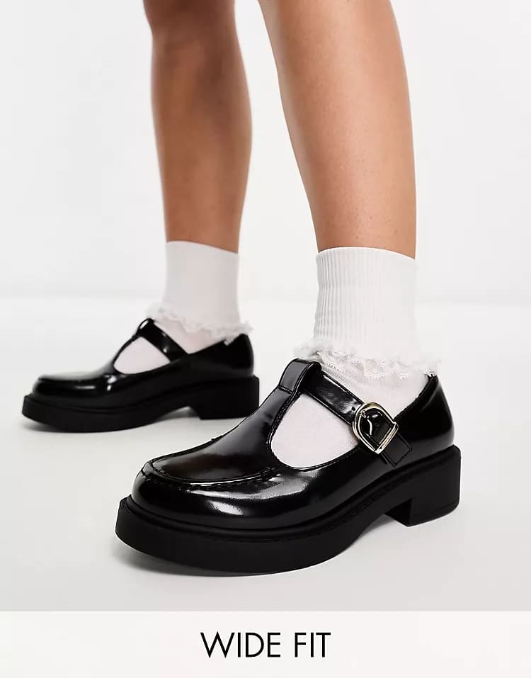 Туфли ASOS DESIGN Wide Fit Margo Mary Jane Flat, черный классические парусиновые туфли milwaukee для баскетбола женская белая повседневная модная обувь на плоской подошве с 3d принтом