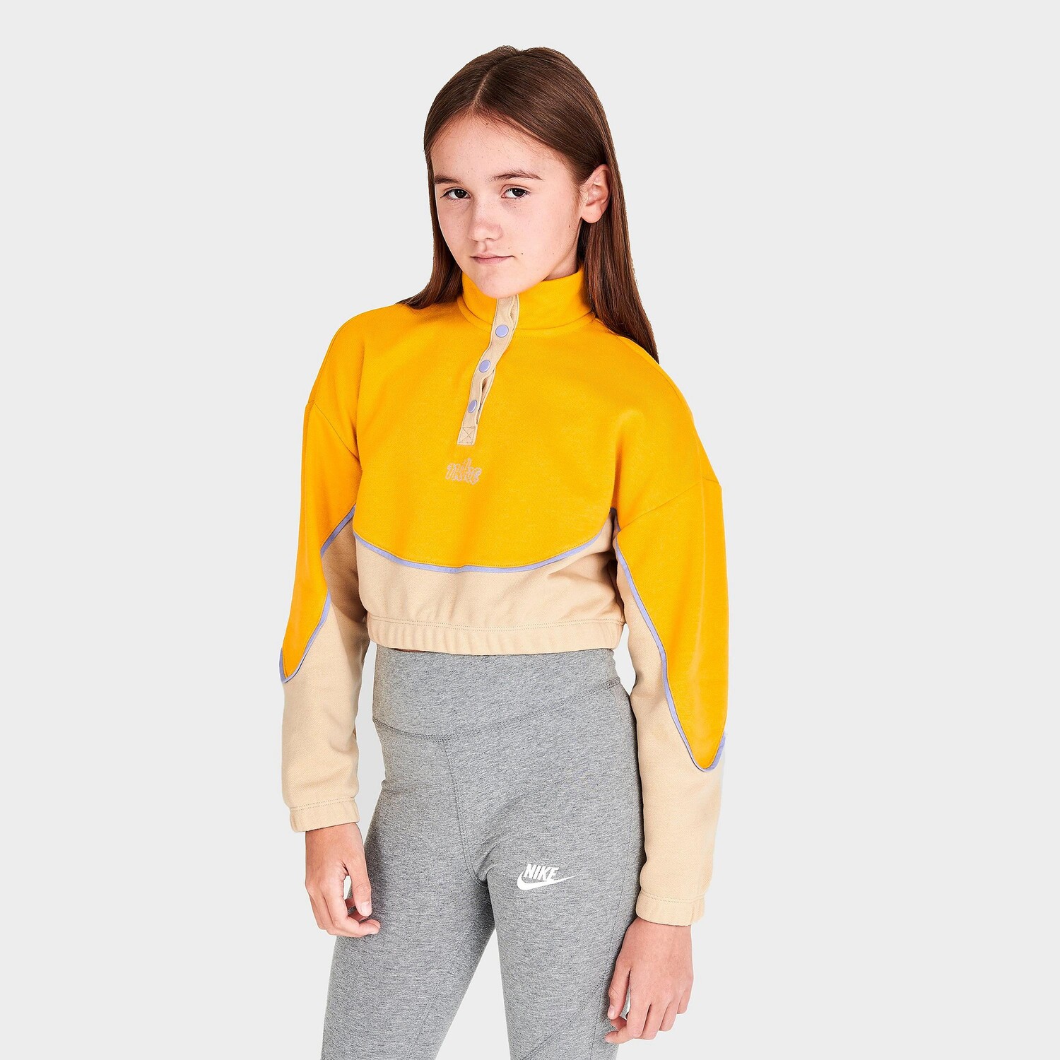 

Флисовый пуловер Nike Sportswear Icon Clash Quarter-Snap для девочек, желтый