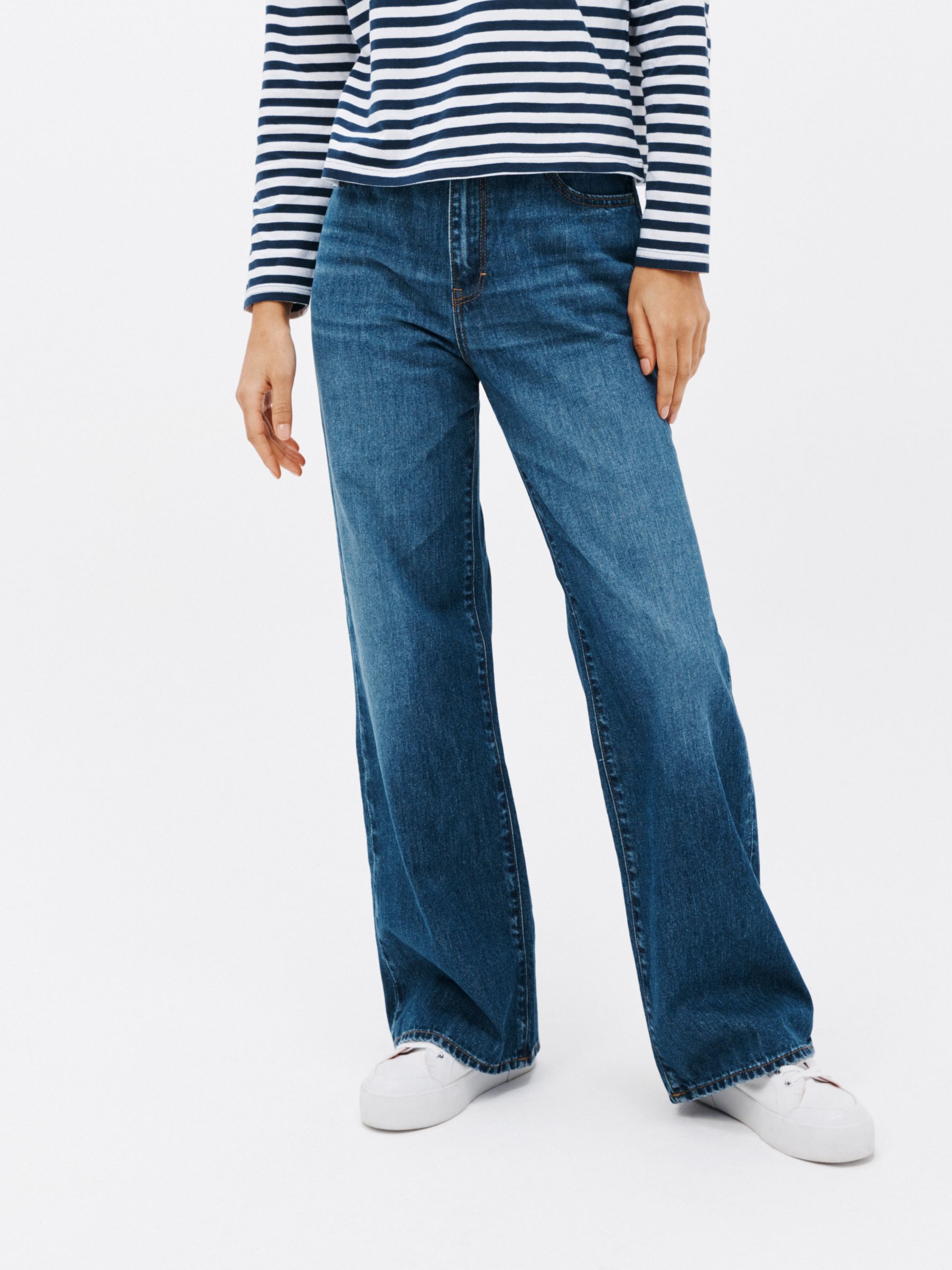 Однотонные широкие джинсы John Lewis ANYDAY, средне-размытый синий джинсы с широкими штанинами для мужчин и женщин прямые свободные облегающие джинсы в стиле ретро модные женские джинсы